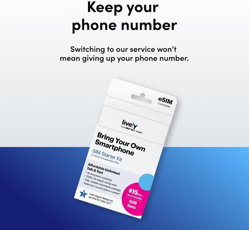 Lively SIM/e-SIM Kit - Unlimited Talk & Text and 5GB Data with Access to Exclusive Services Including Urgent Response and Caregiver App - Keep Your Own Phone Number - Image 4